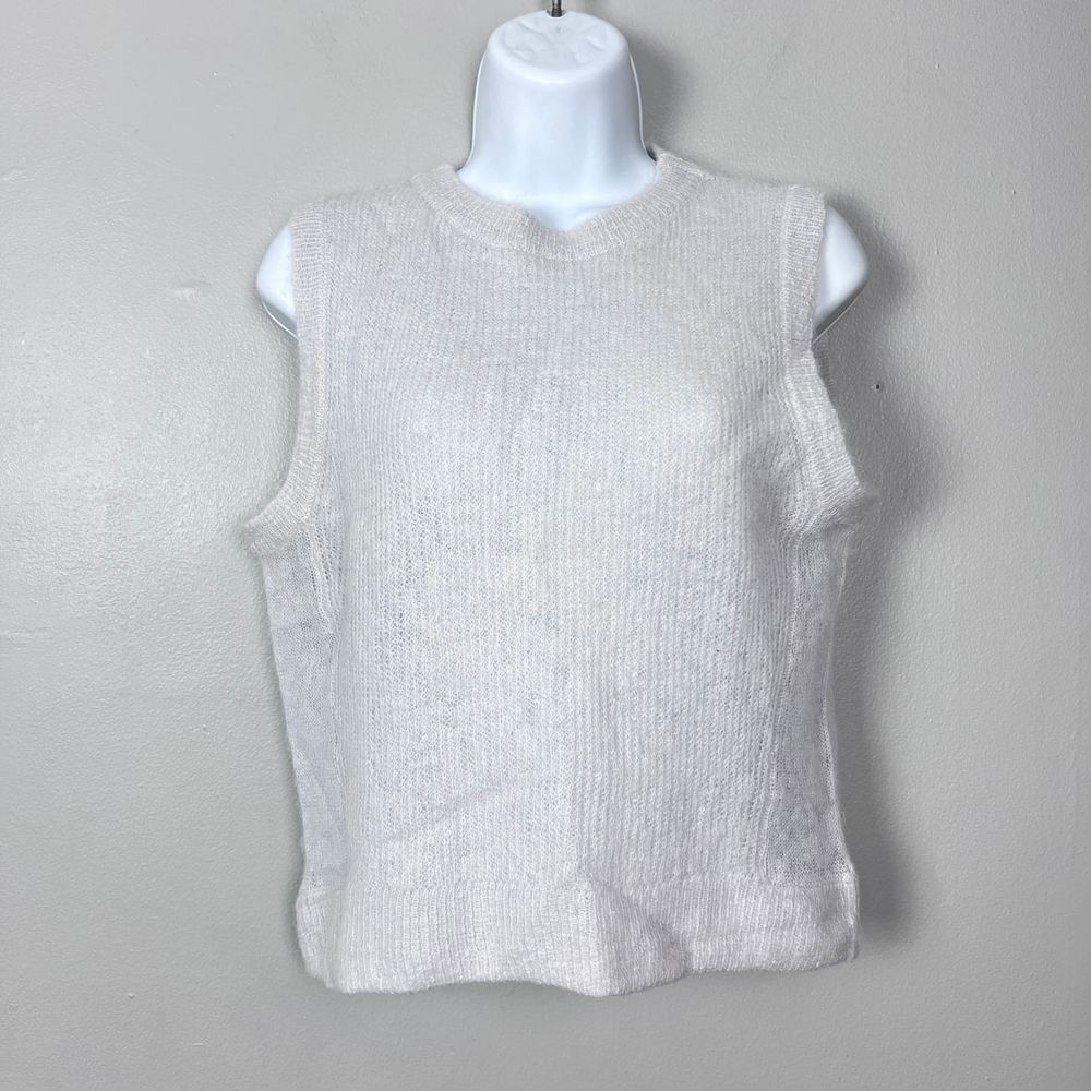 MIchelle Mason Baby Alpaca Crewneck IVORY VEST‎ Sweater Sleeveless SIZE S